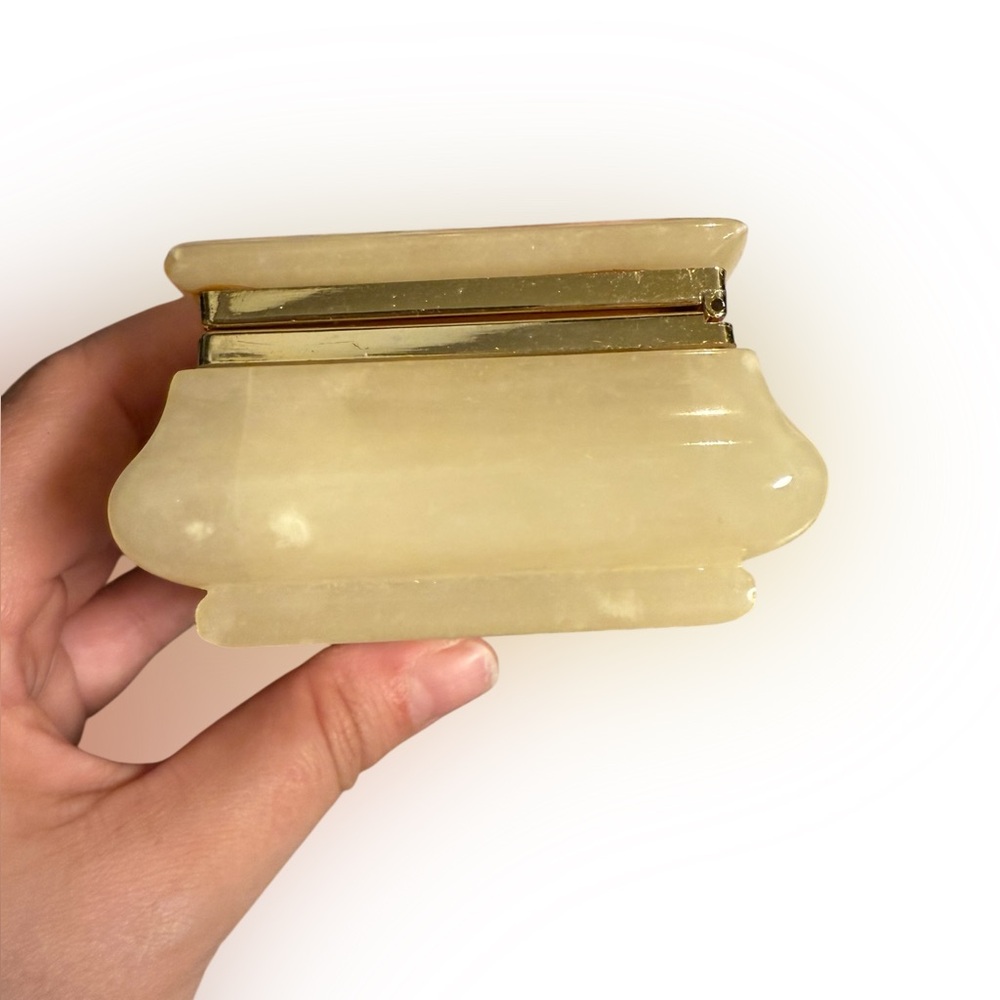 Vintage Alabaster Stone Jewelry Trinket Box with Floral Lid - Picture 11 of 14